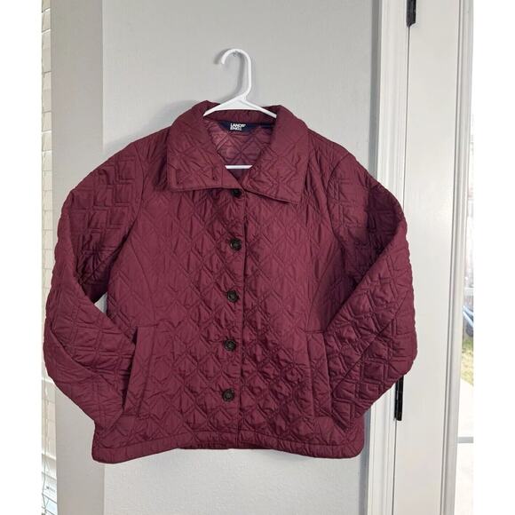 Lands Ends Jacket Coat Womens Quilted Red Size Small EUC Buttons Pockets - Picture 1 of 4